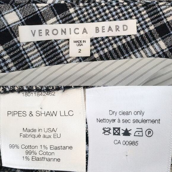 Veronica Beard Lark XS 2 V-Neck Button-Front Black White Plaid Sheath Midi Dress - Picture 5 of 9